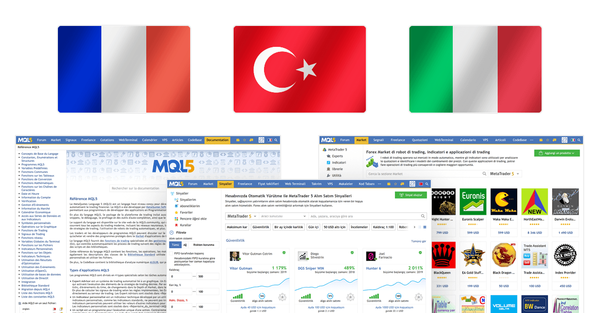 MQL5.community 新增法语、意大利语和土耳其语版本