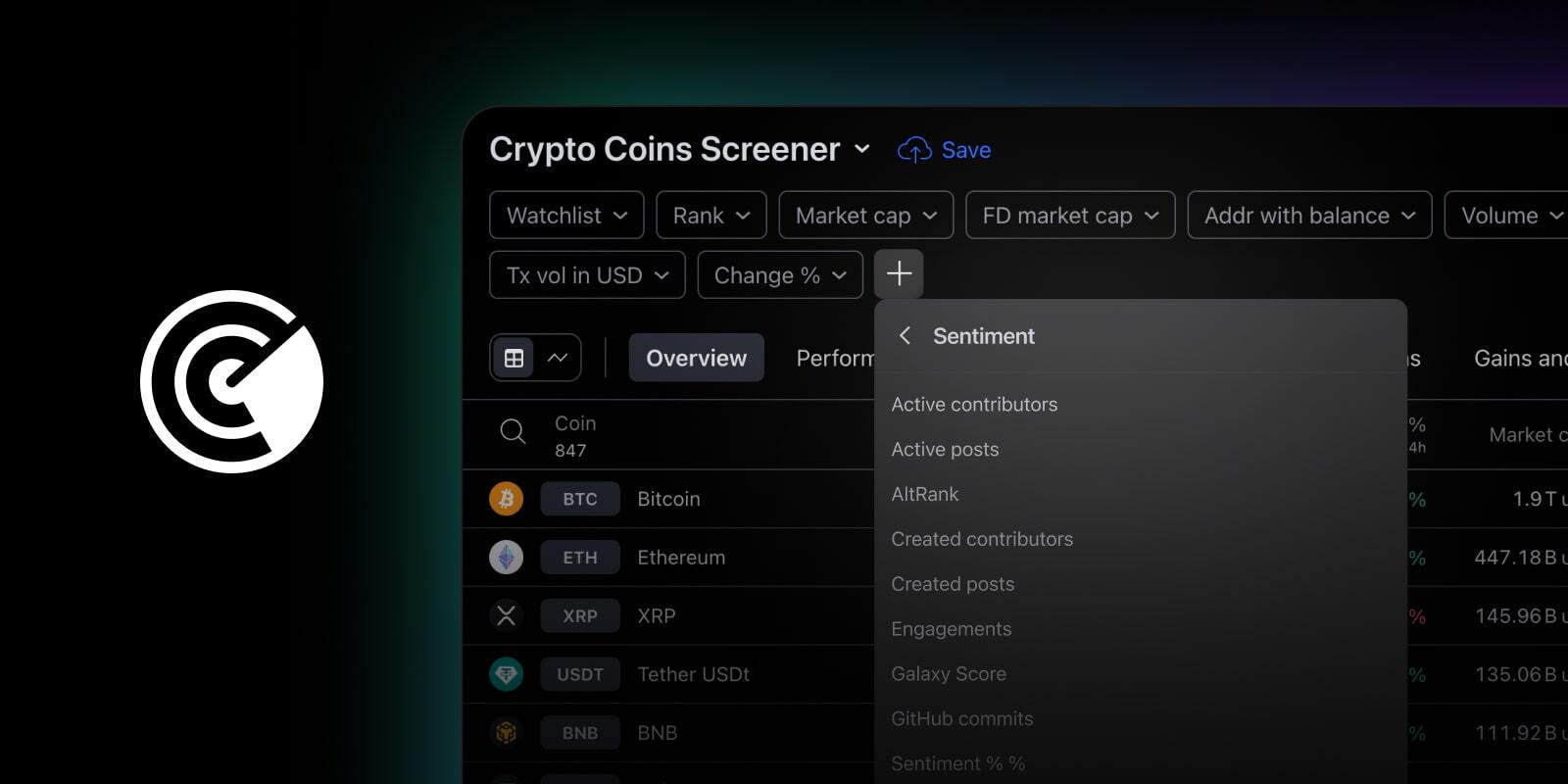 TradingView 增强加密货币筛选器，新增用户情绪分析功能