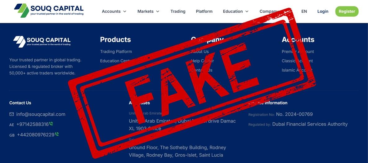 迪拜DFSA警告CFDs经纪商Souq Capital伪造牌照