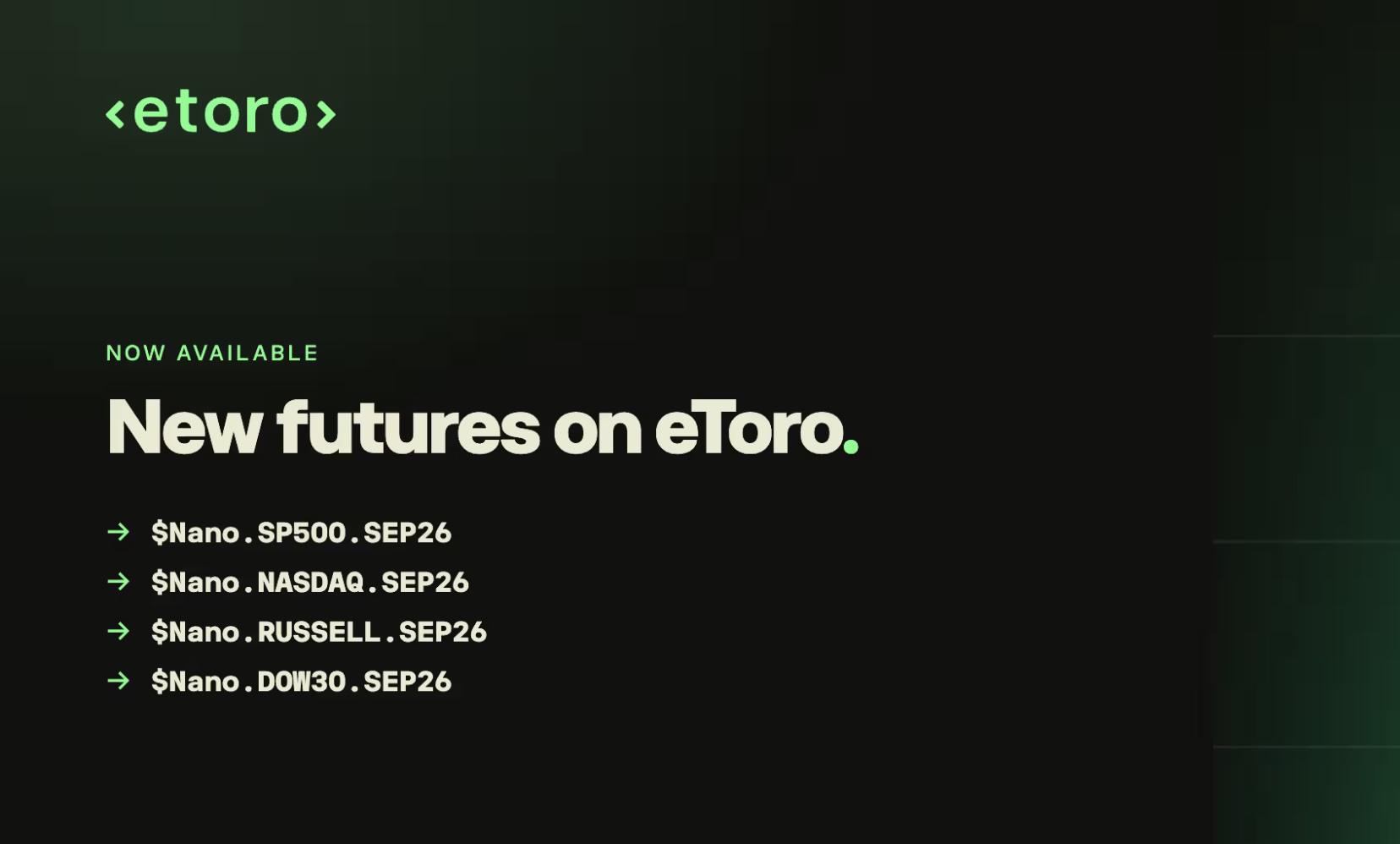 eToro 推出纳米级期货，覆盖美国四大股指